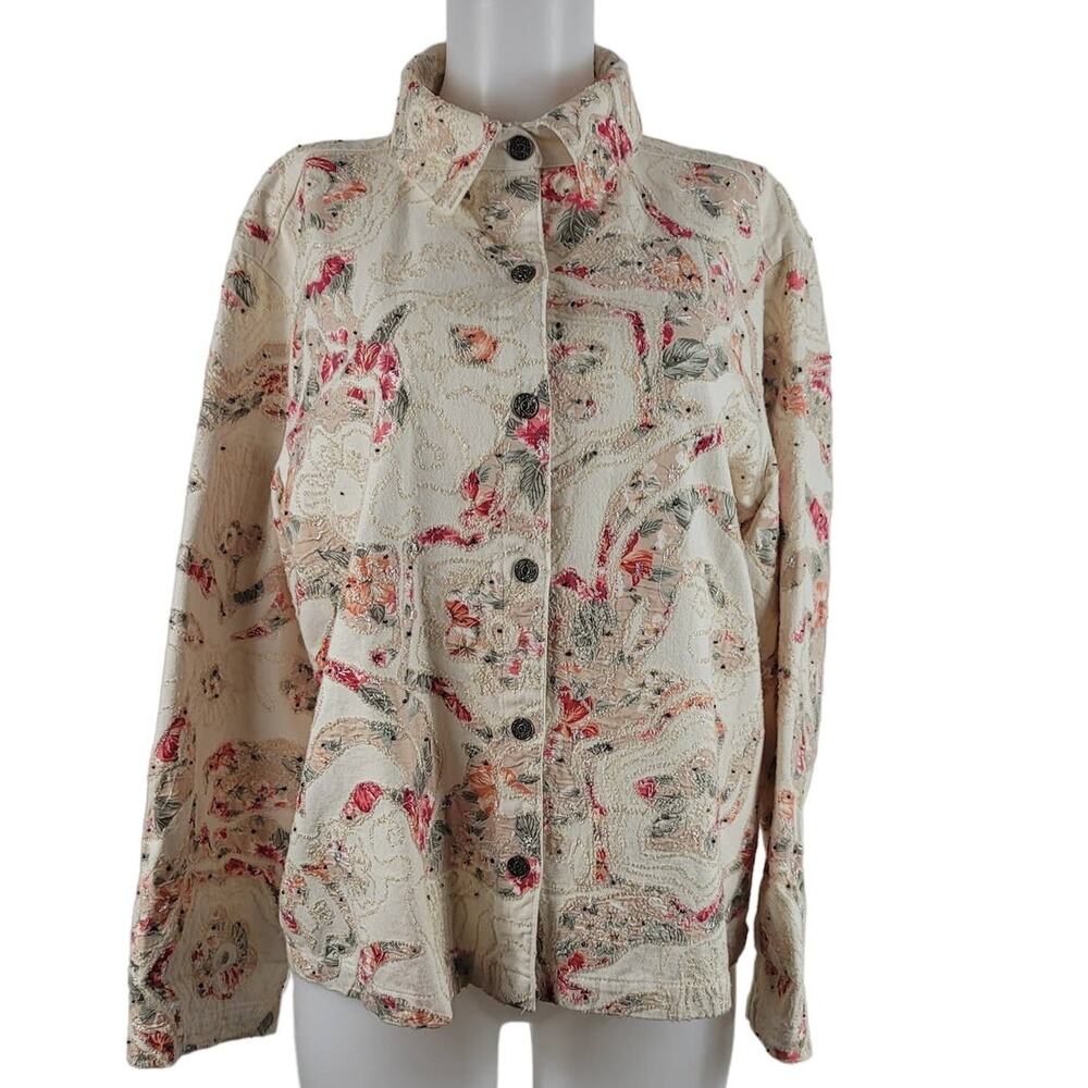 Chico's Design BEAUTIFUL Cream/Peach/Pink Studded Women's Jacket 3/L